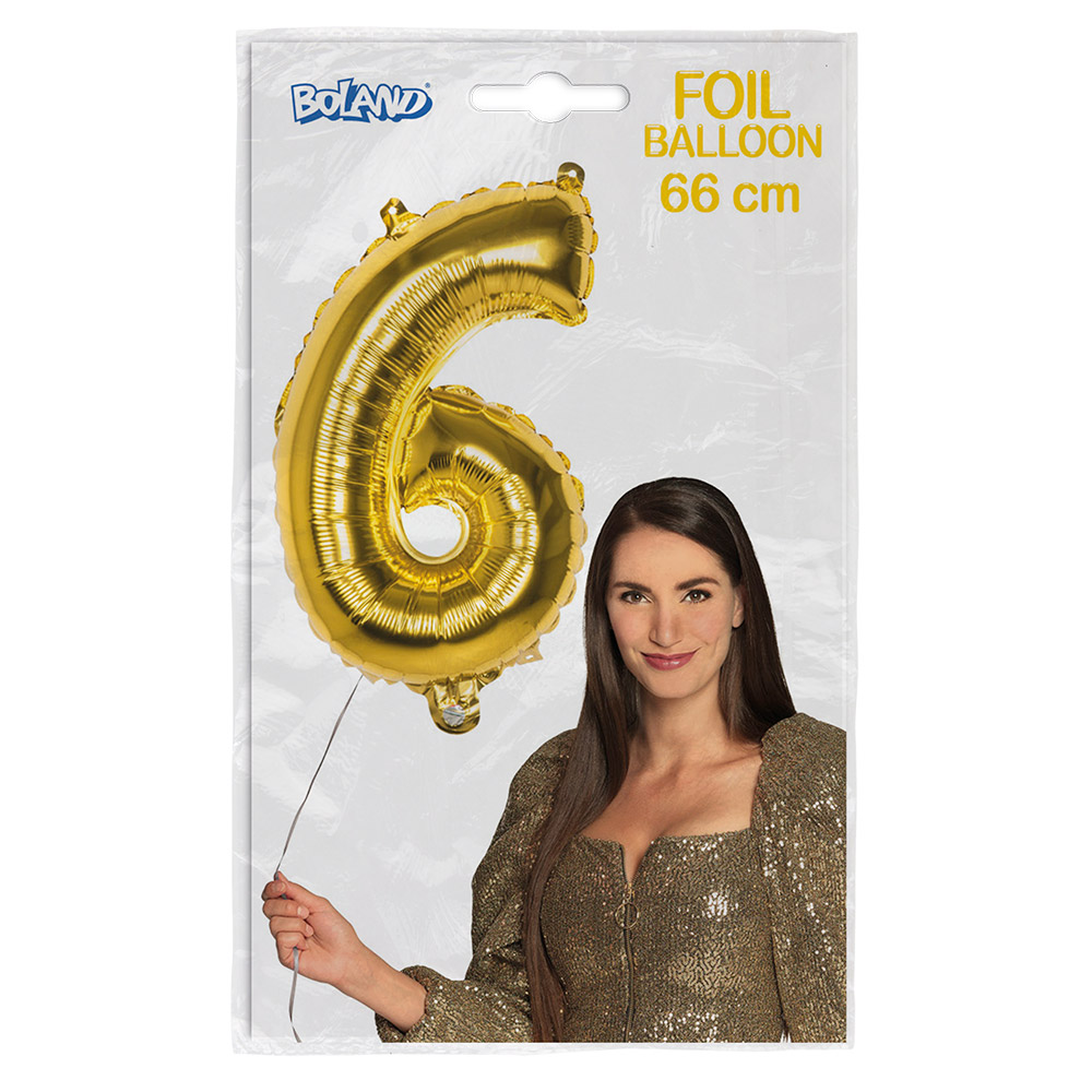 Folieballon '6' goud (66 cm)