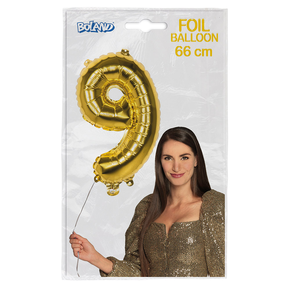 Folieballon '9' goud (66 cm)