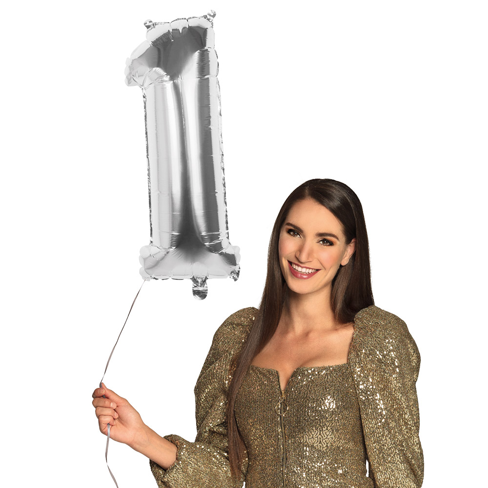 Folieballon '1' zilver (66 cm)
