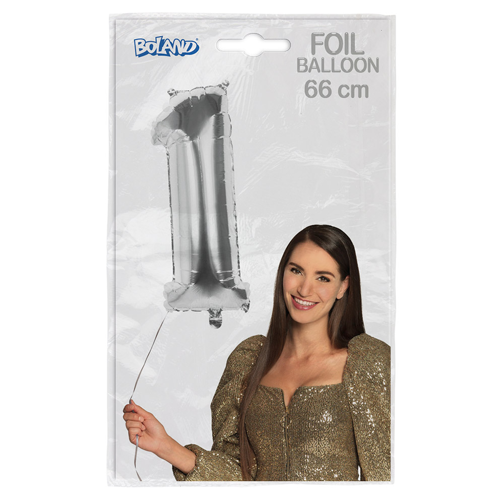 Folieballon '1' zilver (66 cm)