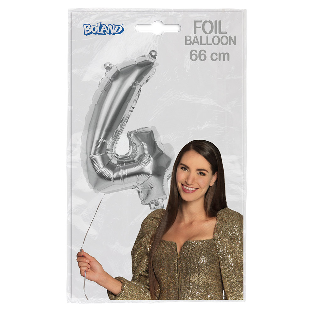 St. Folieballon '4' zilver (66 cm)