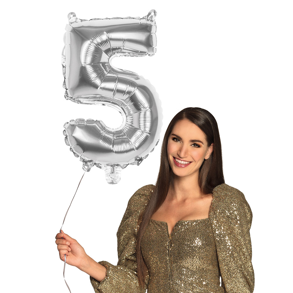 Folieballon '5' zilver (66 cm)