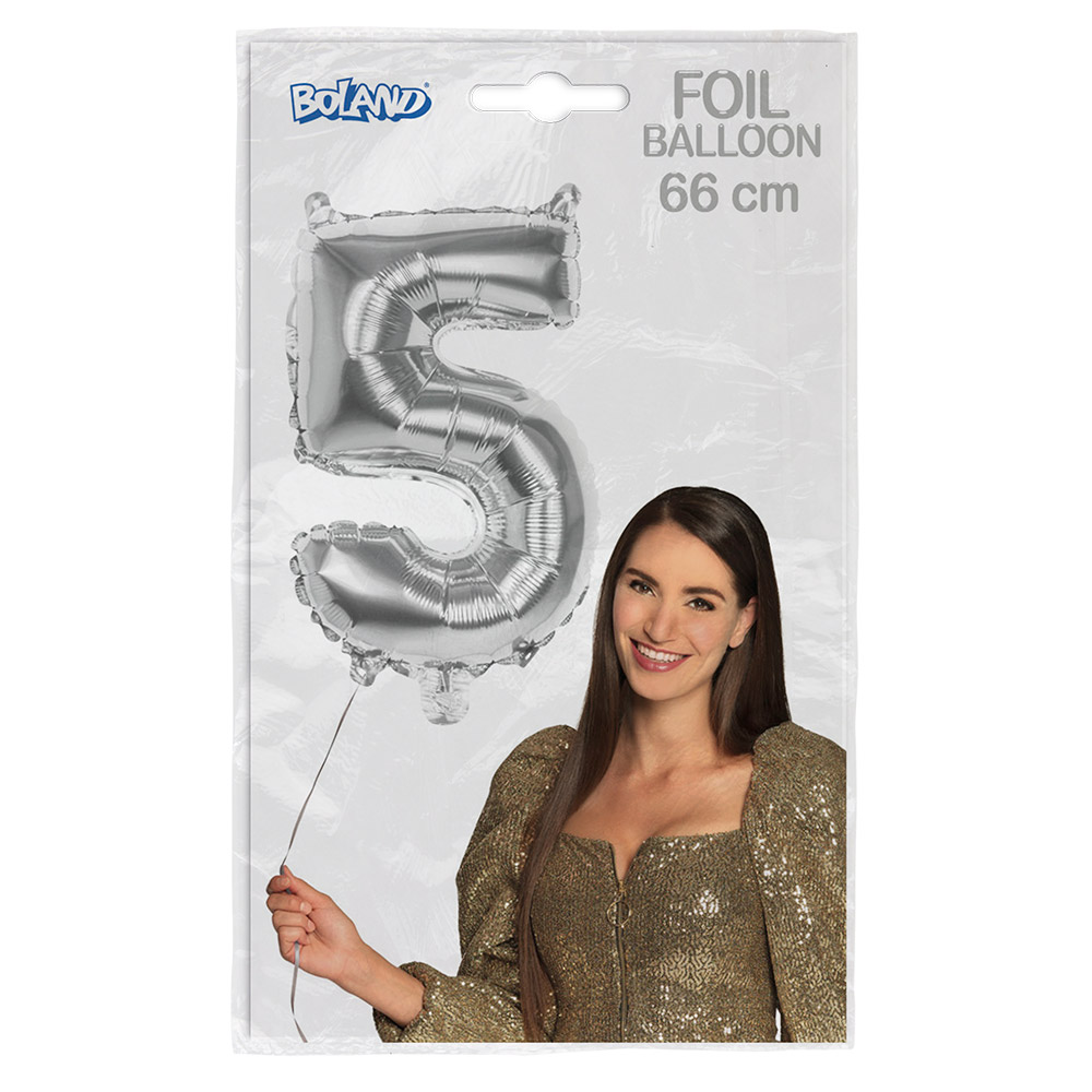 St. Folieballon '5' zilver (66 cm)