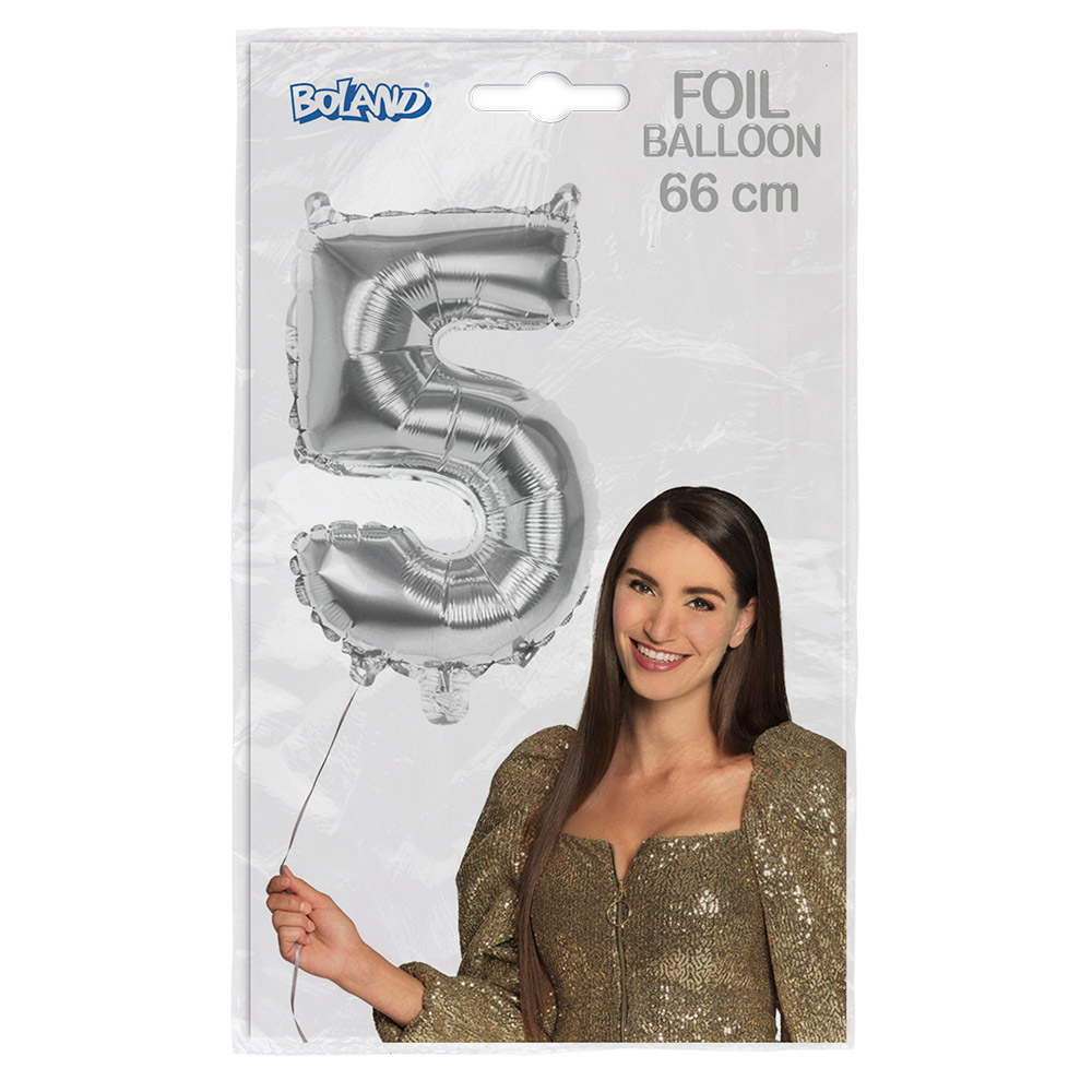 Folieballon '5' zilver (66 cm)