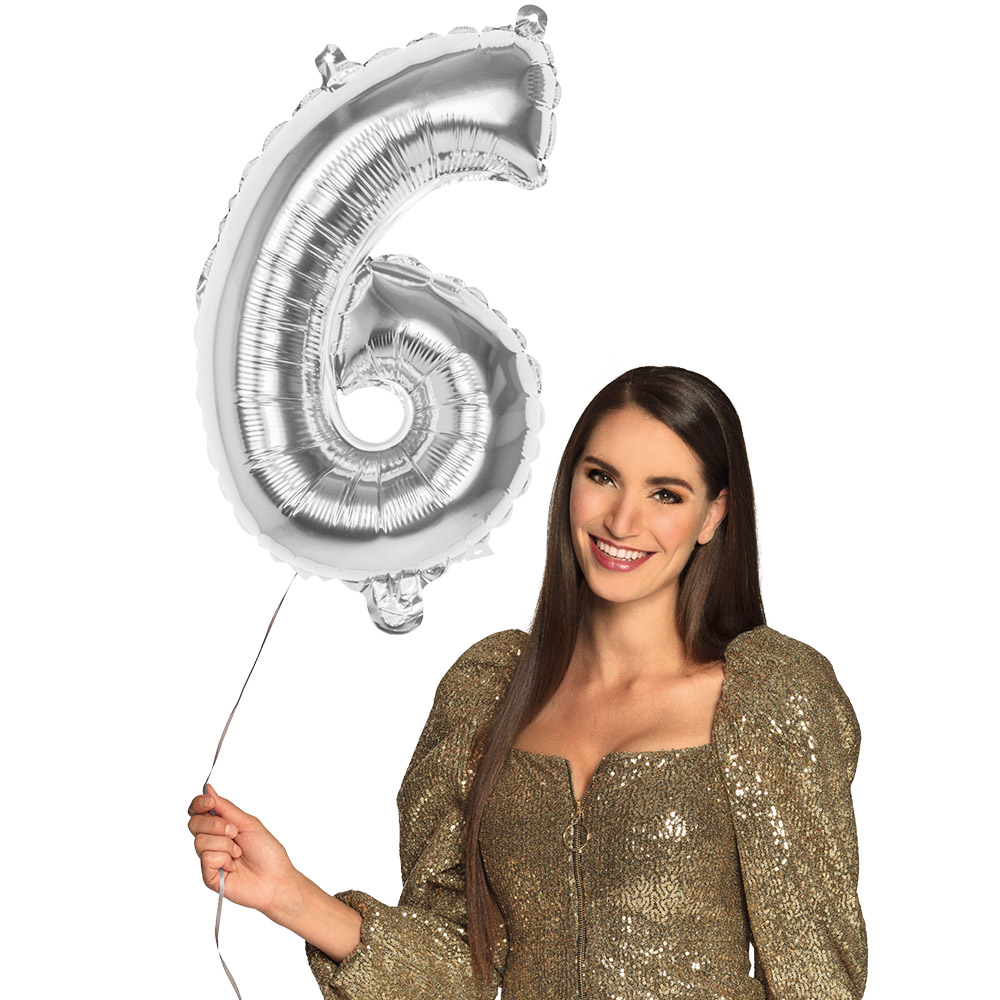 Folieballon '6' zilver (66 cm)