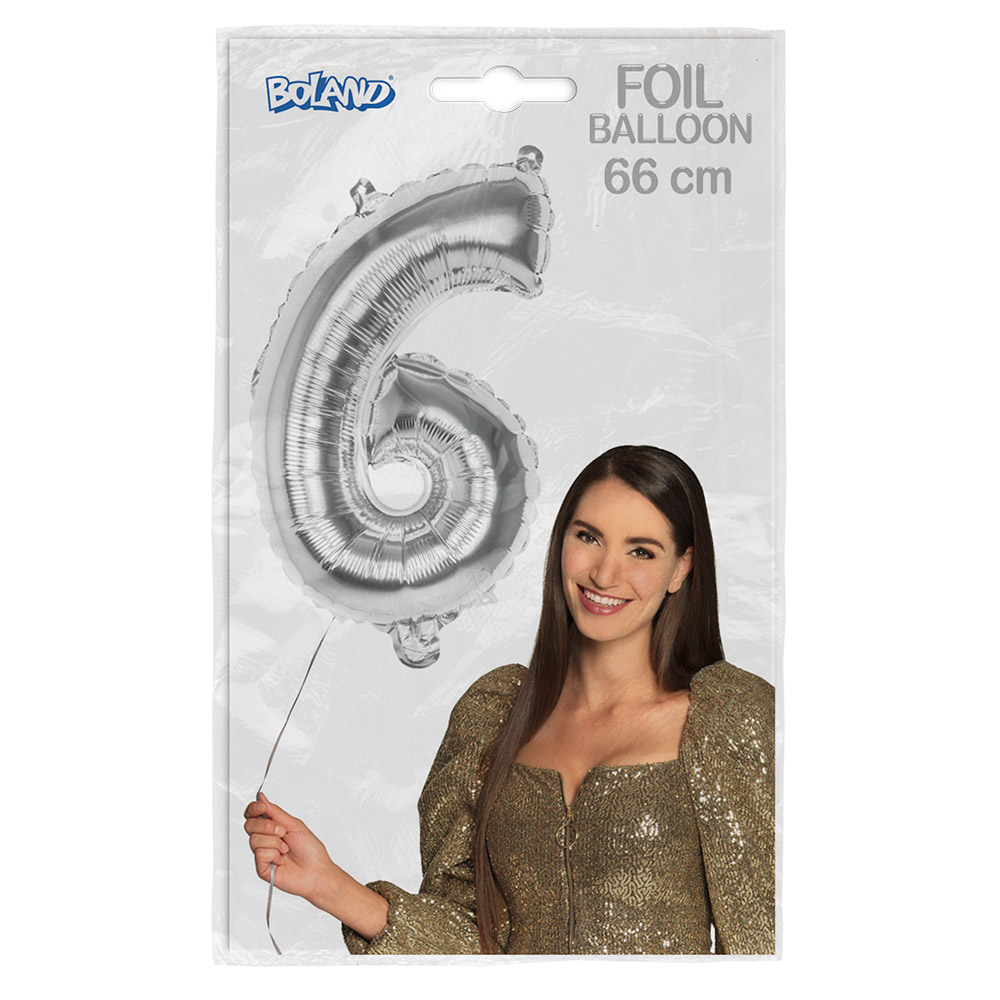 Folieballon '6' zilver (66 cm)