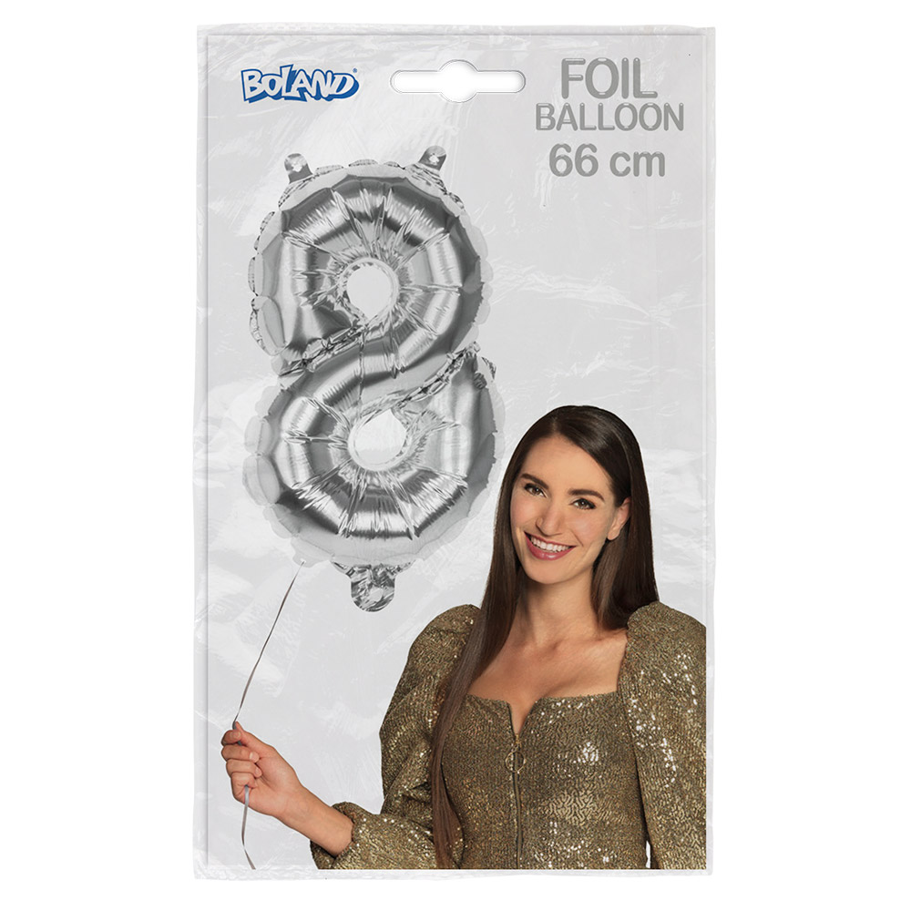 Folieballon '8' zilver (66 cm)