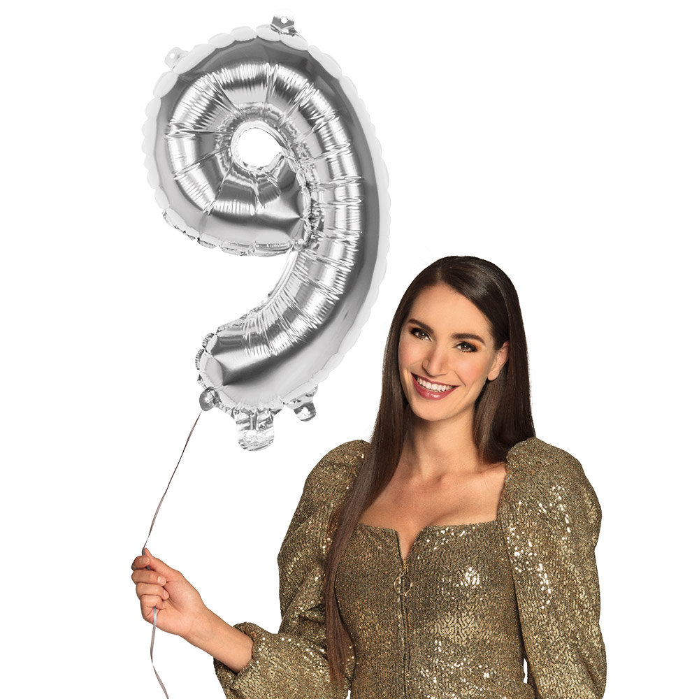 Folieballon '9' zilver (66 cm)