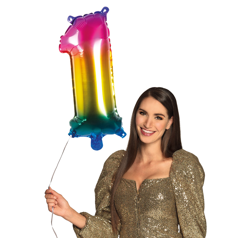 Folieballon '1' regenboog (66 cm)