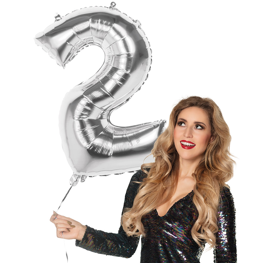 Folieballon '2' zilver (86 cm)