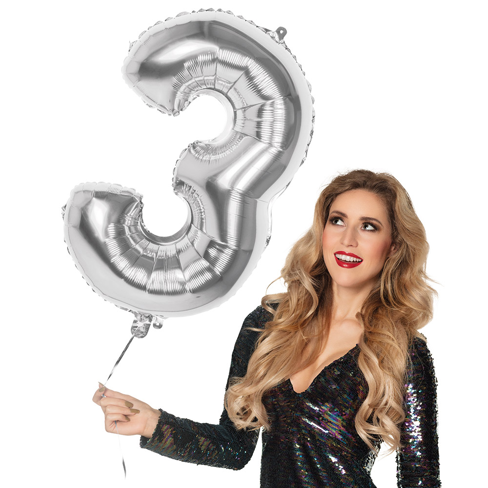 Folieballon '3' zilver (86 cm)