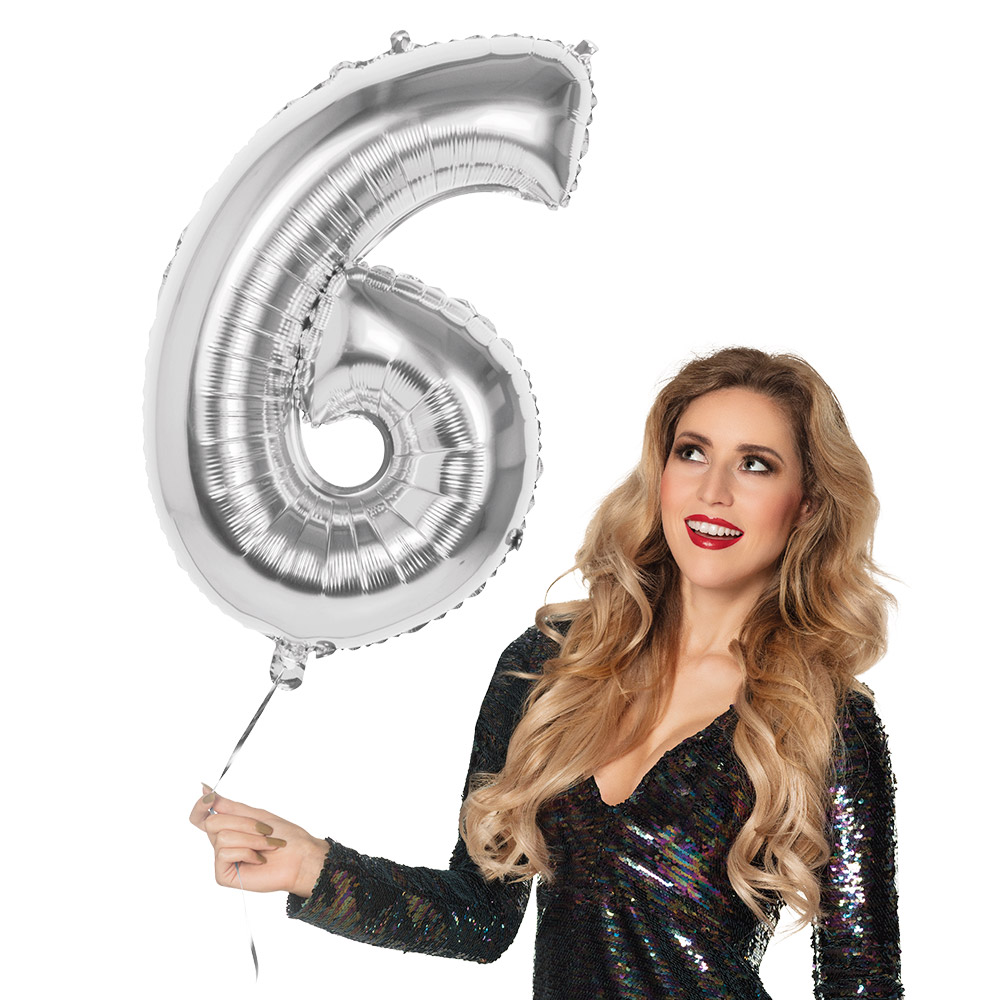 Folieballon '6' zilver (86 cm)