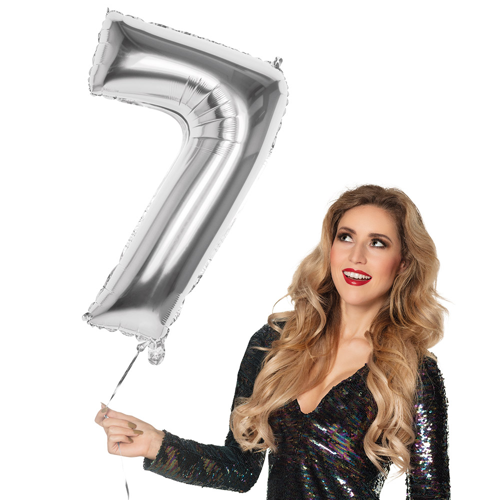 Folieballon '7' zilver (86 cm)