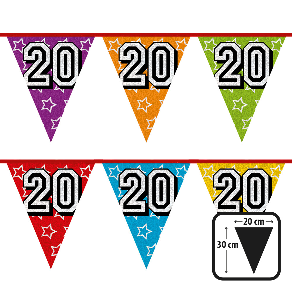 St. Holografische vlaggenlijn '20' (30 x 20 cm)(8 m)