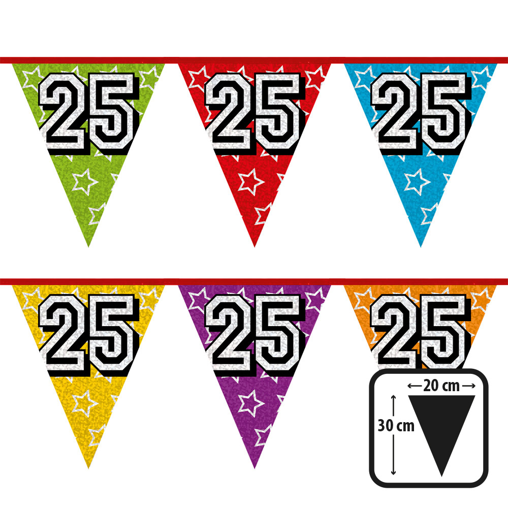 Holografische vlaggenlijn '25' (30 x 20 cm)(8 m)