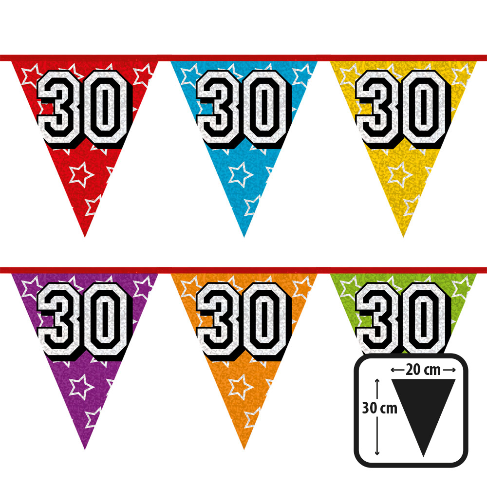 Holografische vlaggenlijn '30' (30 x 20 cm, 8 m)