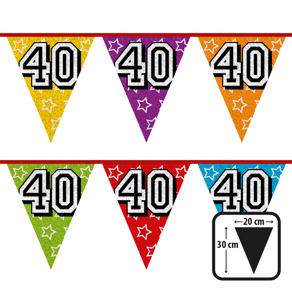 Holografische vlaggenlijn '40' (30 x 20 cm, 8 m)