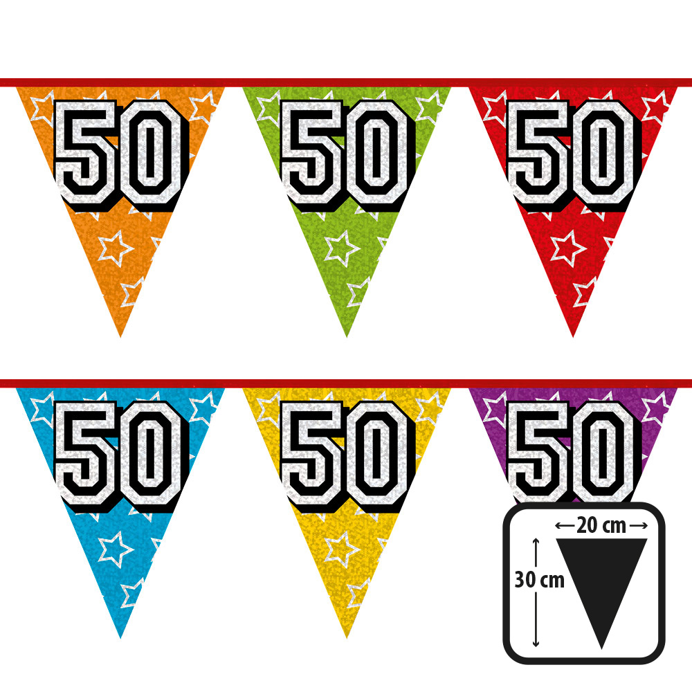 Holografische vlaggenlijn '50' (30 x 20 cm, 8 m)