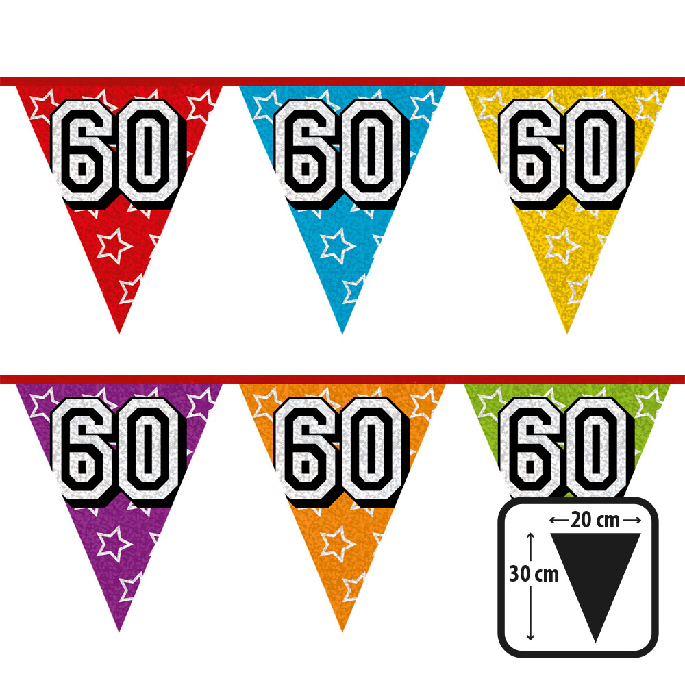 St. Holografische vlaggenlijn '60' (30 x 20 cm)(8 m)