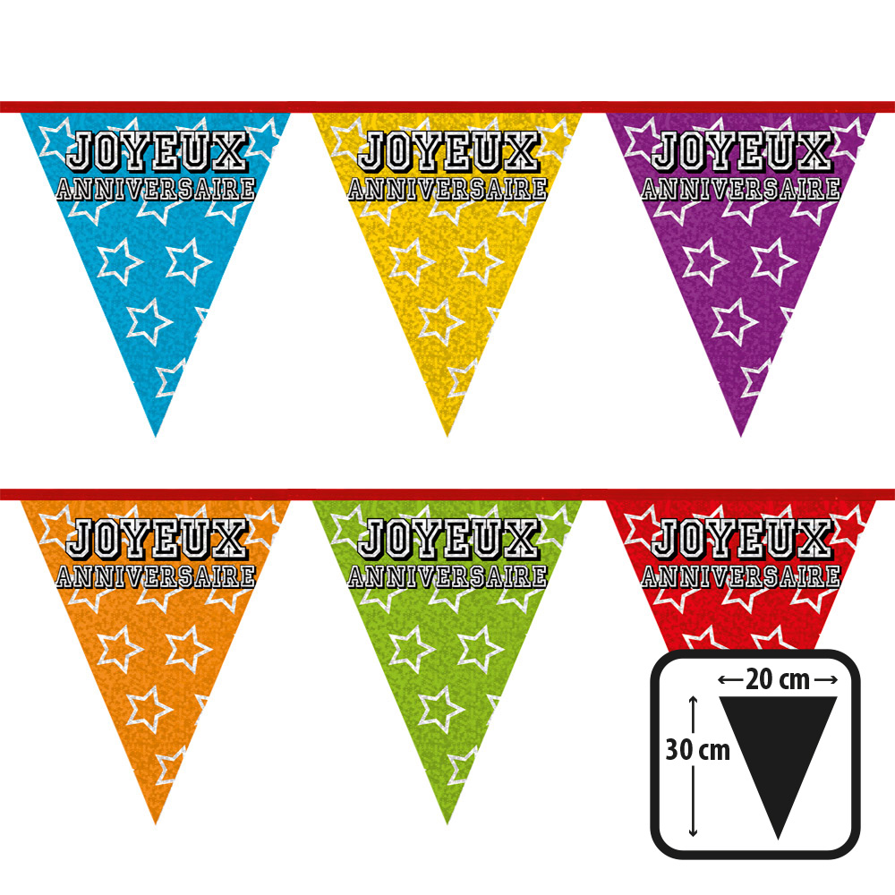 St. Holografische vlaggenlijn 'Joyeux Anniversaire' (30 x 20 cm)(8 m)