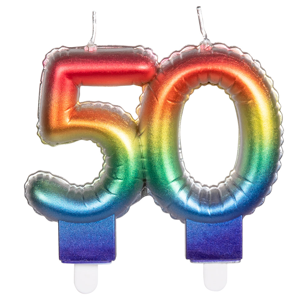 St. Kaarsje cijfer '50' regenboog met houder