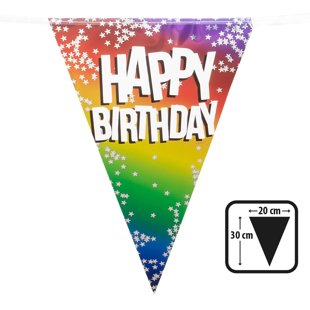 Folievlaggenlijn Rainbow 'Happy birthday' (30 x 20 cm, 6 m)
