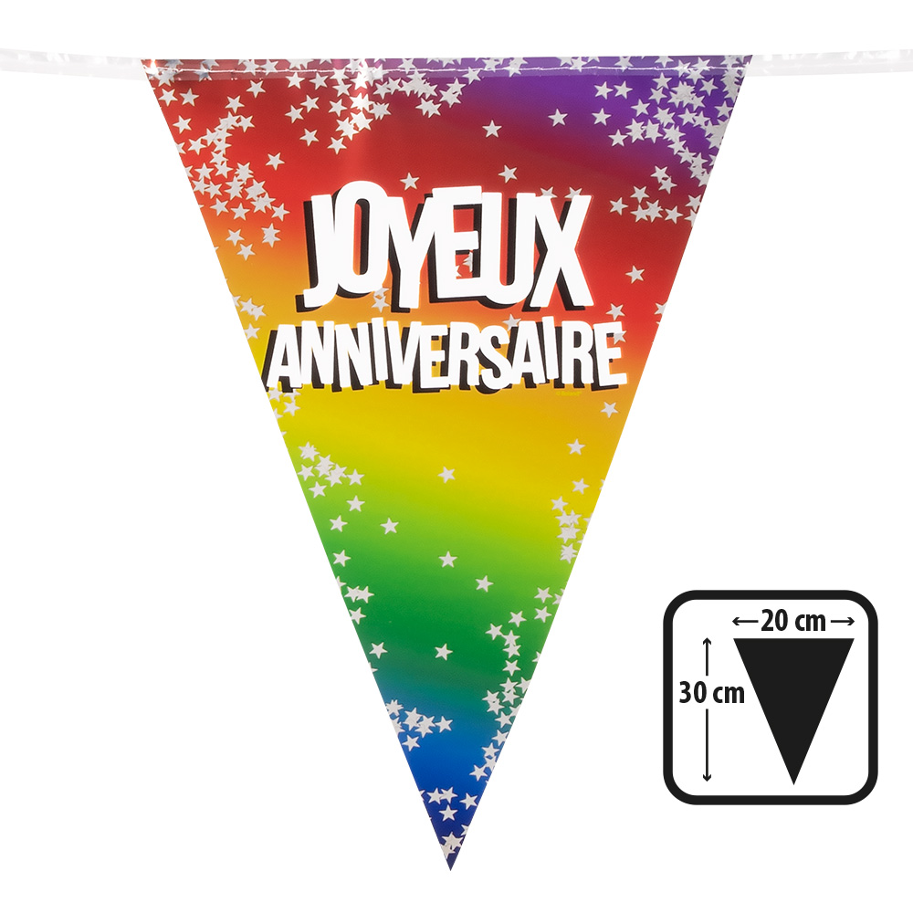 Folievlaggenlijn Rainbow 'Joyeux anniversaire' (30 x 20 cm, 6 m)