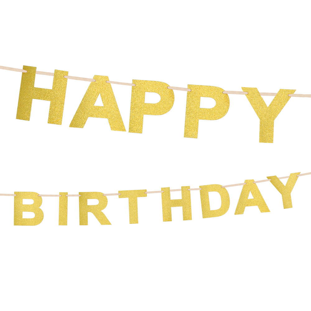 Kartonnen glitter letterslinger 'Happy birthday' goud (2,25 m)