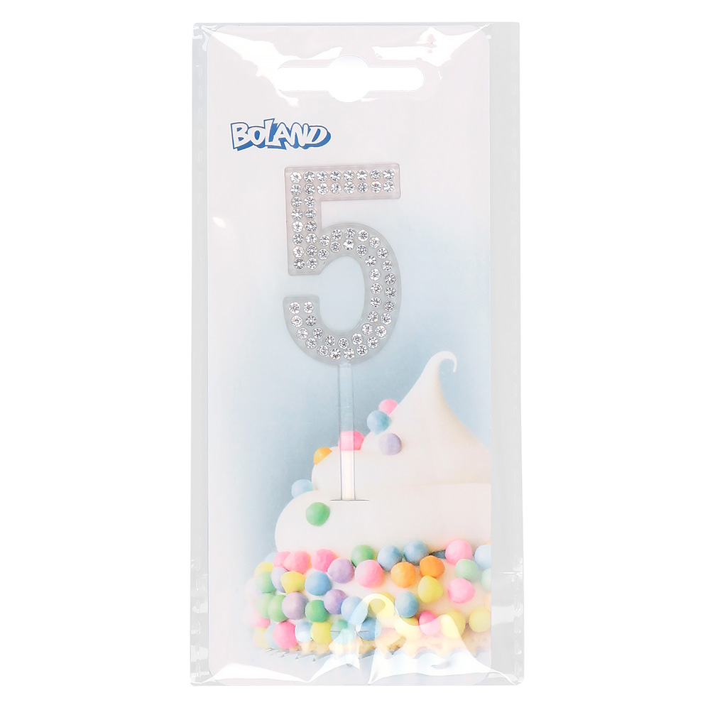 Diamanten taarttopper '5' (10.5 cm)