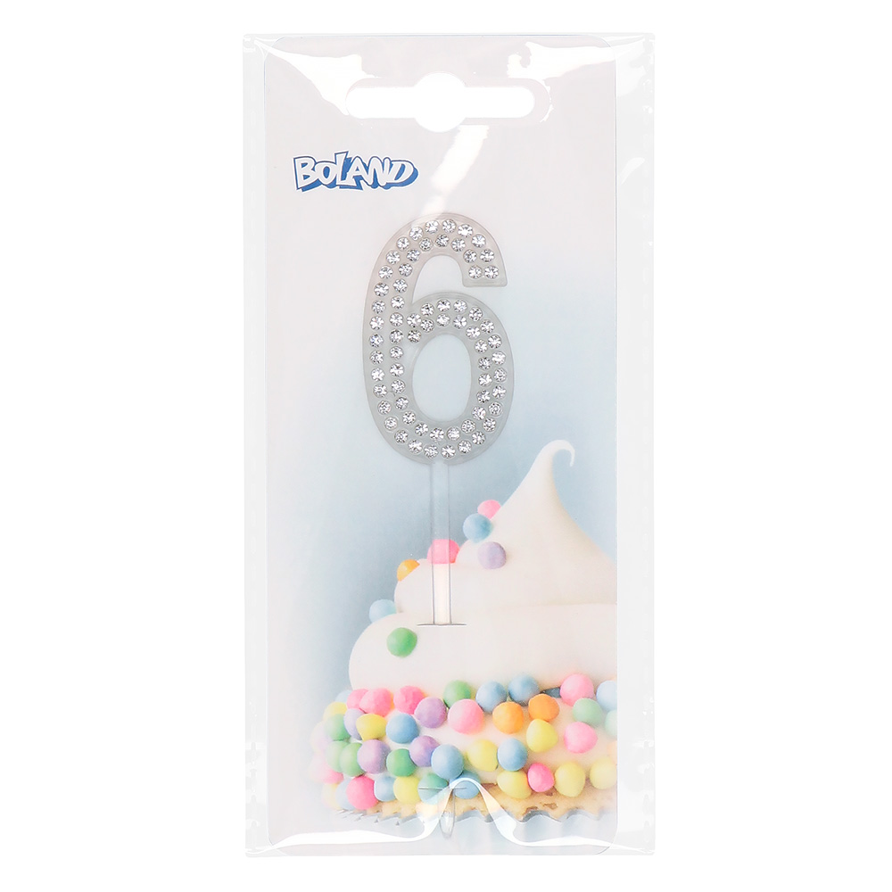 Diamanten taarttopper '6' (10.5 cm)