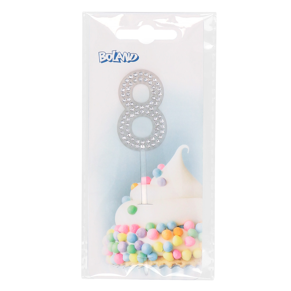 Diamanten taarttopper '8' (10.5 cm)