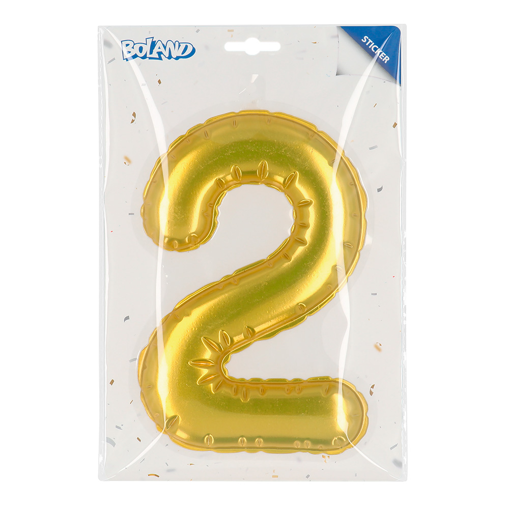 Folieballonsticker '2' goud (20 cm)