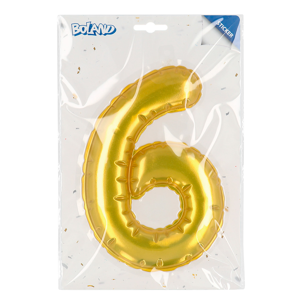 St. Folieballon Nummer sticker '6' goud (20 cm)