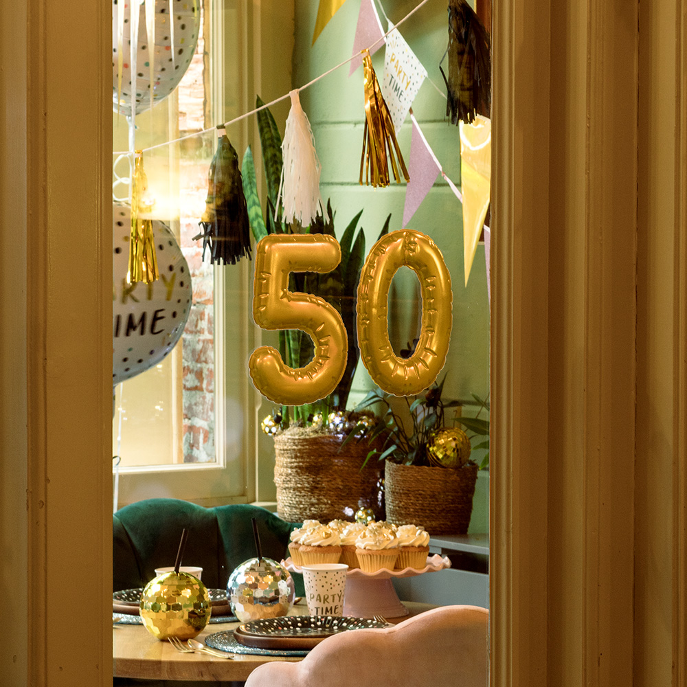 Folieballonsticker '9' goud (20 cm)