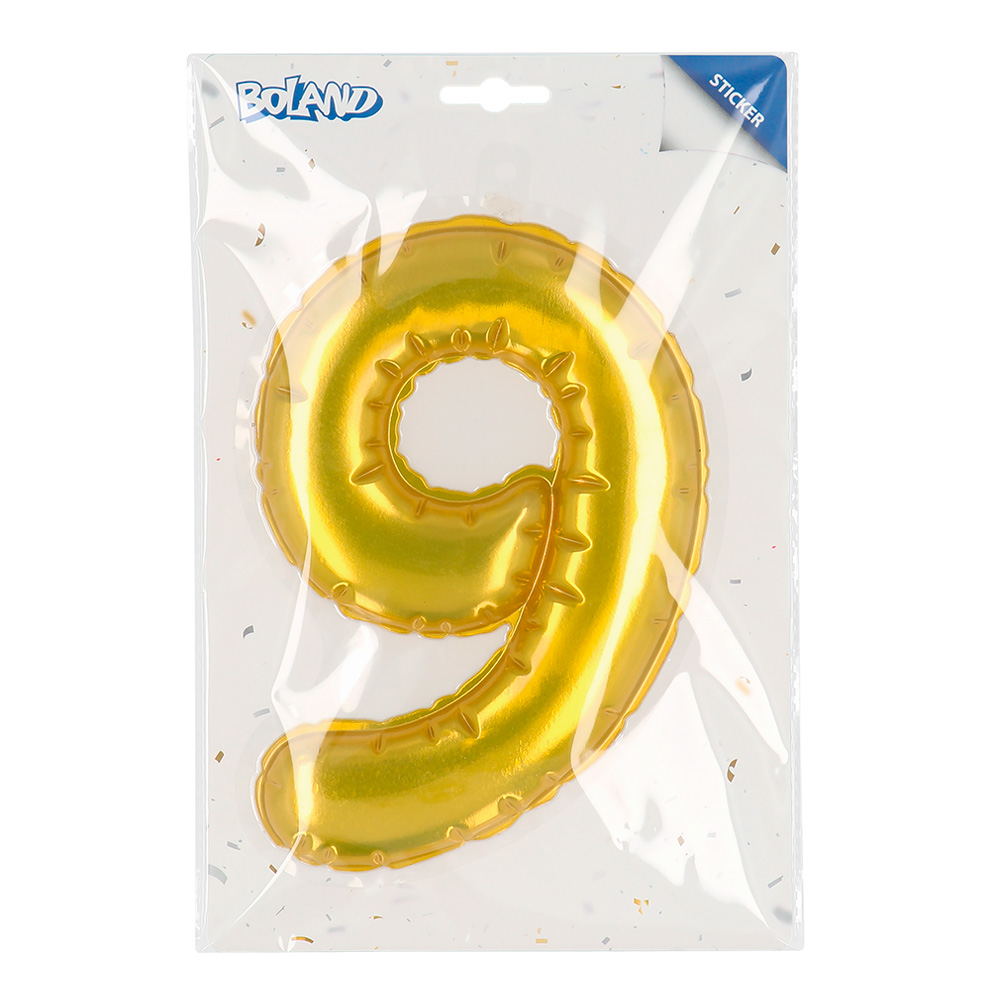 Folieballonsticker '9' goud (20 cm)