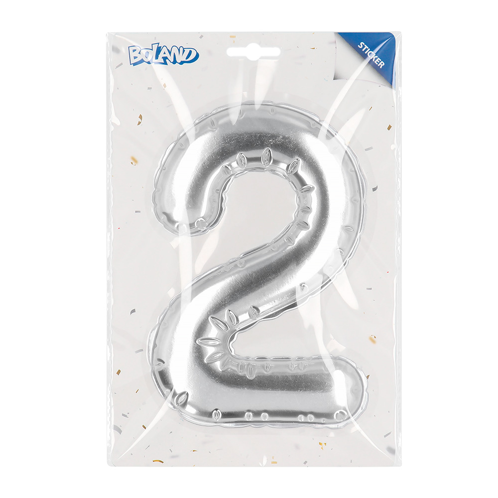 Folieballonsticker '2' zilver (20 cm)
