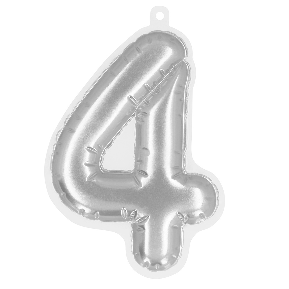 St. Folieballon Nummer sticker '4' zilver (20 cm)