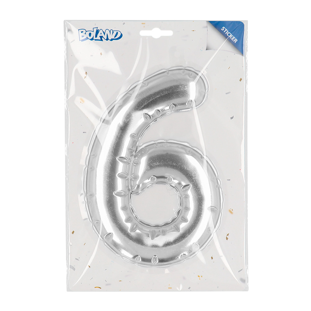 Folieballonsticker '6' zilver (20 cm)