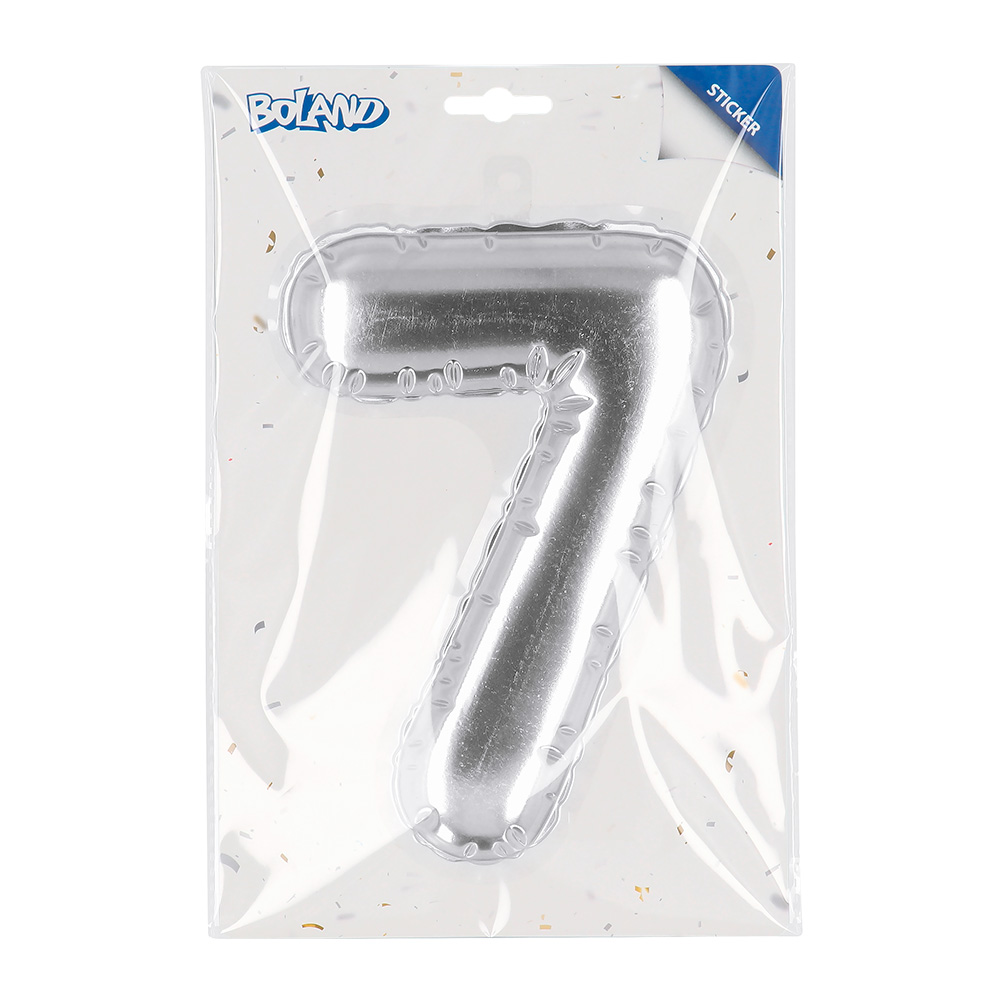 Folieballonsticker '7' zilver (20 cm)