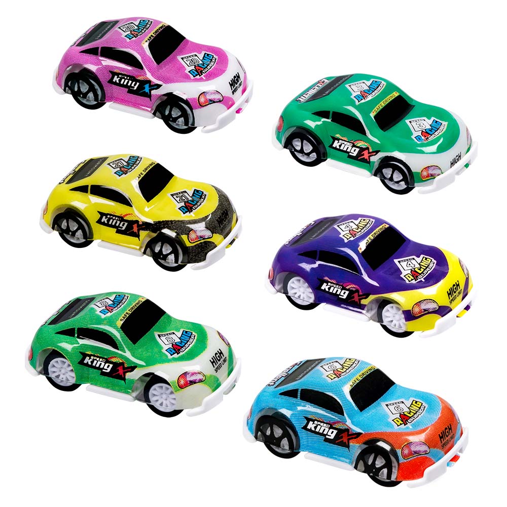 Set 6 Terugtrek-raceautootjes 6 kleuren (5 x 3 cm)