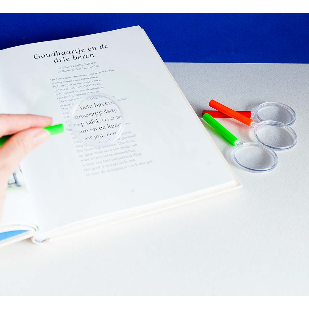 Set 4 vergrootglazen 3 kleuren (10,5 cm)