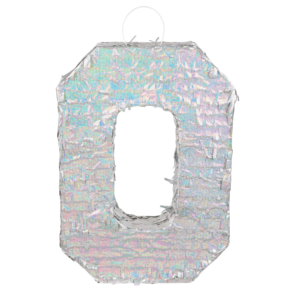 St. Piñata cijfer '0' holografisch zilver (40 x 28 x 8 cm)