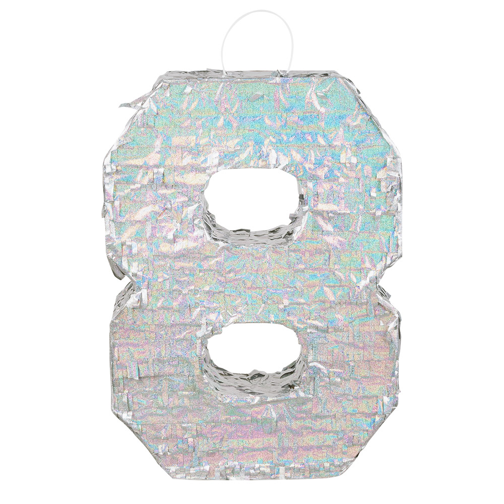St. Piñata cijfer '8' holografisch zilver (40 x 28 x 8 cm)