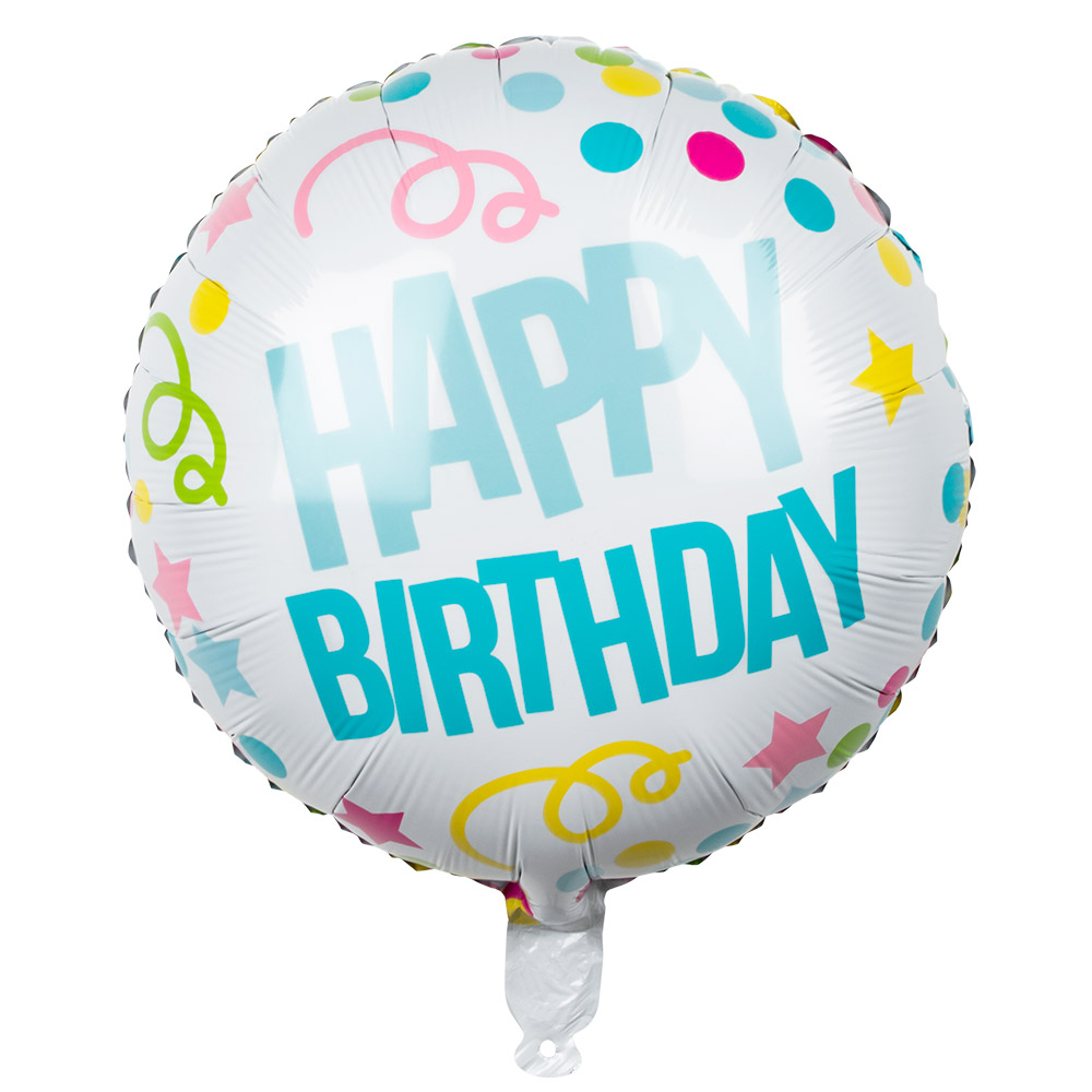 St. Folieballon 'HAPPY BIRTHDAY' dubbelzijdig (Ø 45 cm)