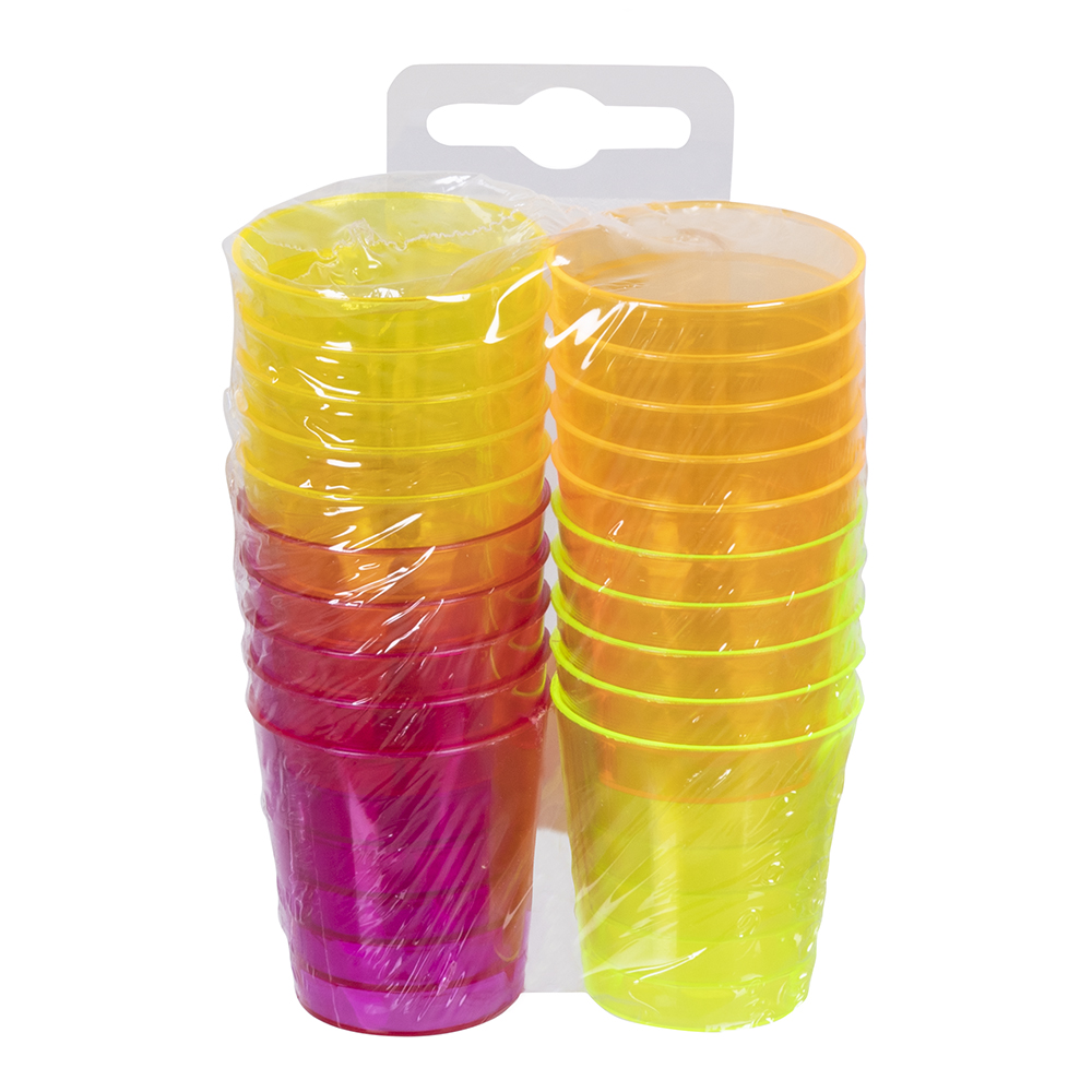 Set 20 plastic shotglaasjes 4 neonkleuren UV