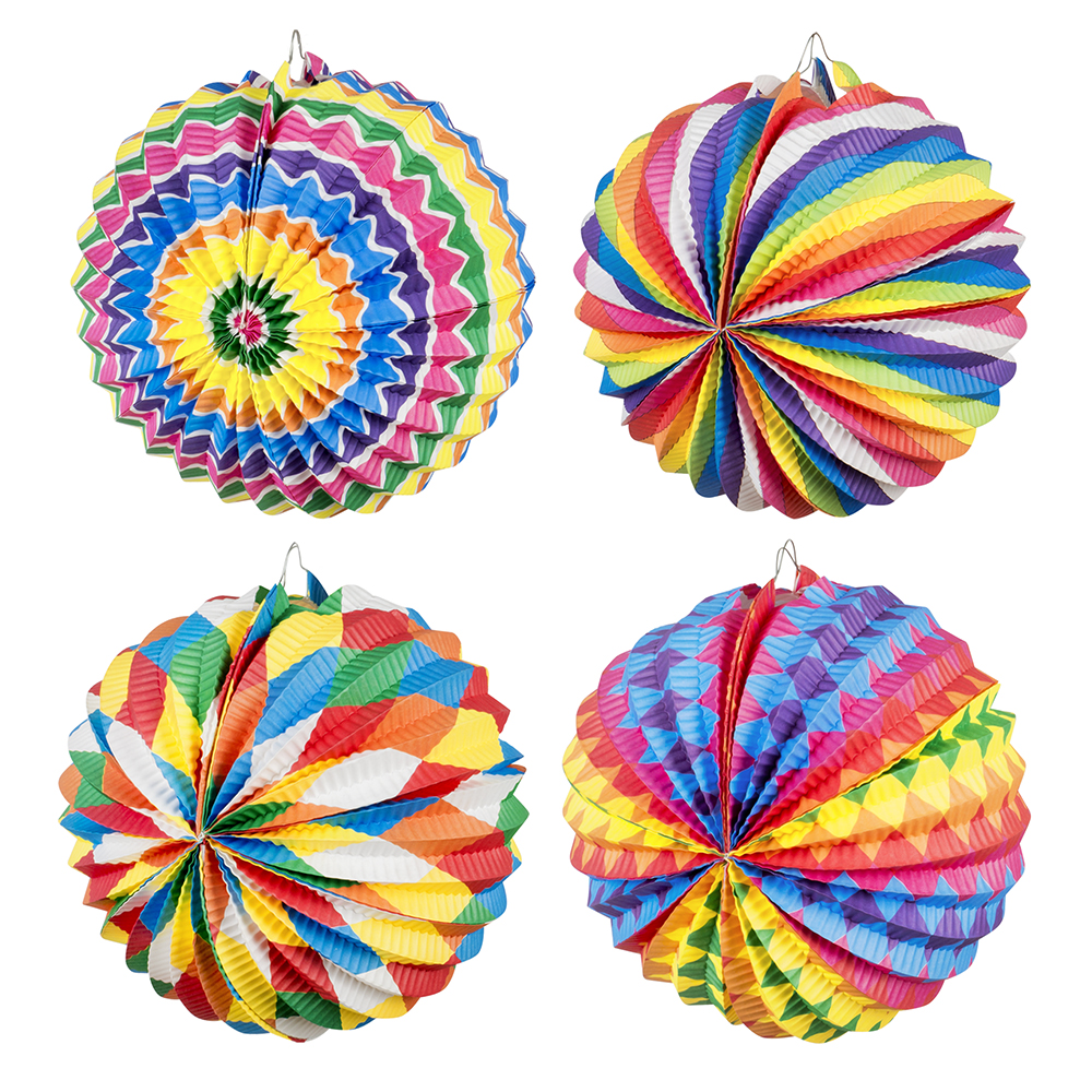 Set 12 papieren ballonlampionnen Fantasie 4 designs (Ø 22 cm)
