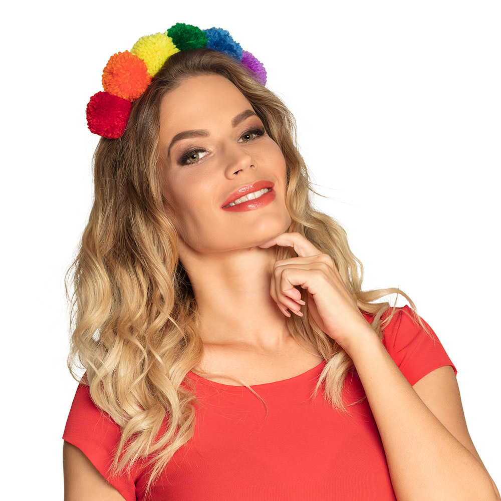 Diadeem Pompon regenboog
