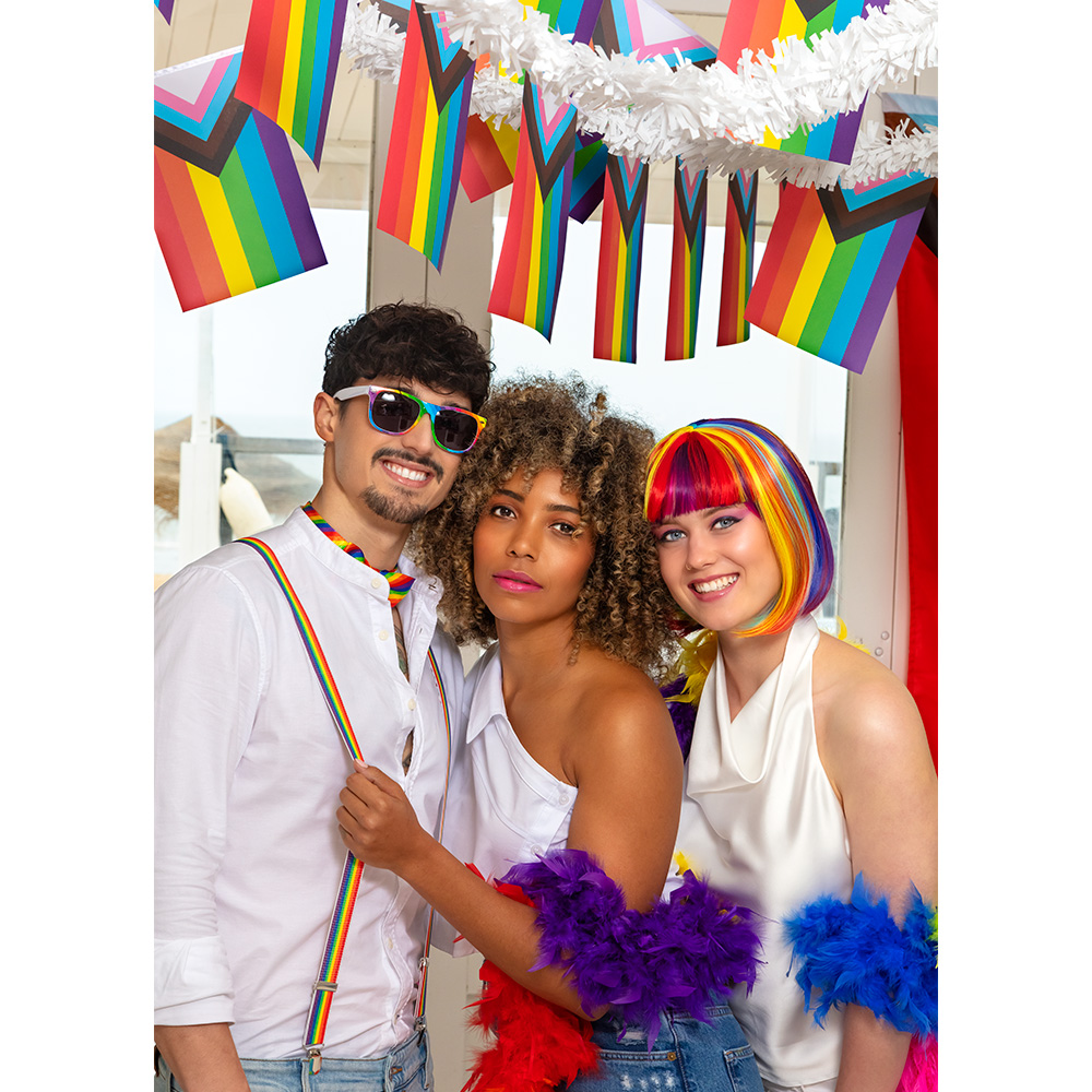 Set Classic regenboog (partybril, vlinderstrik en bretels)
