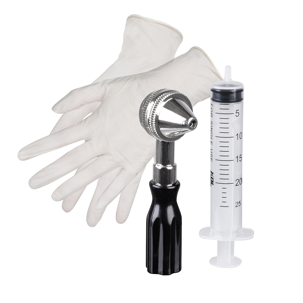 Medische kit (handschoenen, injectiespuit, otoscoop)