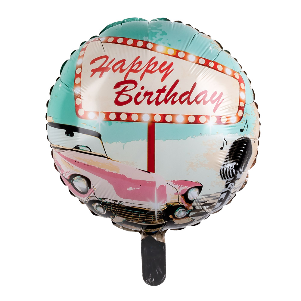 St. Folieballon Rock 'n Roll 'Happy Birthday' dubbelzijdig (Ø 45 cm)